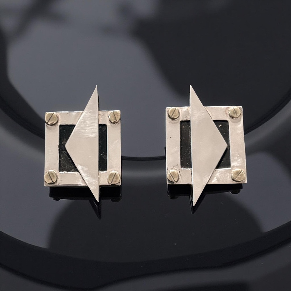 🆕 Vintage Taxco Sterling Silver Art Deco Clip-On Earrings TC-175 Mexico 925 - Picture 3 of 7